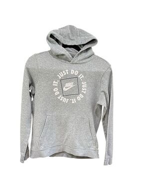 Nike Boy’s Just Do It Graphic Hoodie Sweatshirt Grey SZ XL Standard Fit